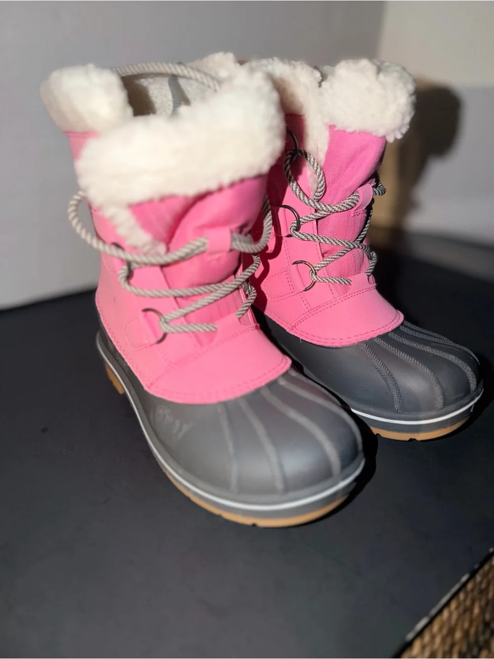 Cat & Jack Pink and Gray Girls' Insulated Snow Boots